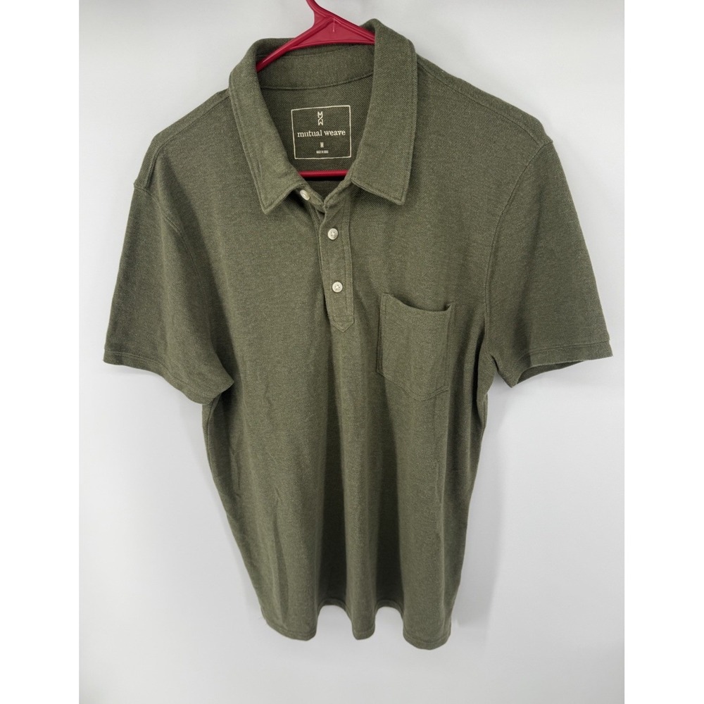 Mutual Weave Men's Polo Shirt Medium Olive Green Pocket Cotton Blend Casual